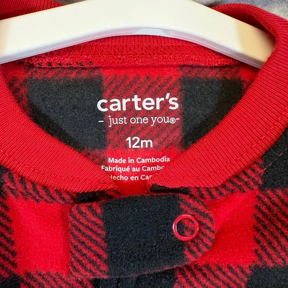 Carters Pajamas Unisex Baby 12M Red Gray Fleece Plaid Polar Bear 2 Pack 6R739010